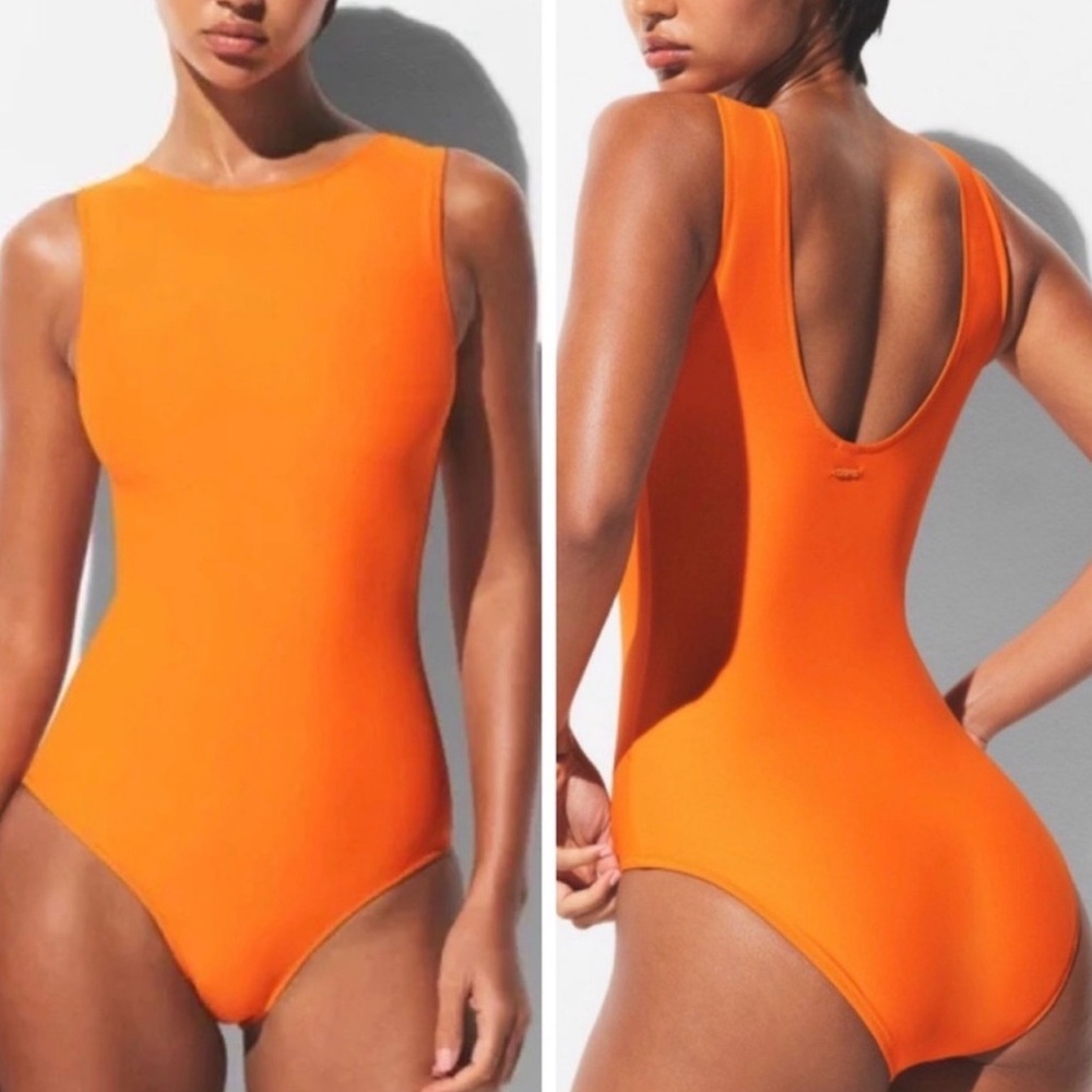 SKIMS Signature Swim High Neck One Piece - Tangerine XS - NWT